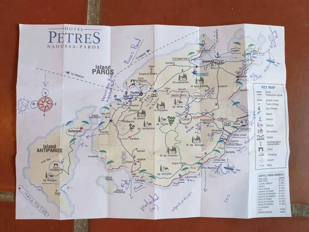 Map of Paros, Greece